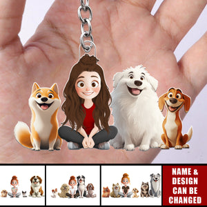 A Girl & Her Dogs - Personalized Keychain - Gifts For Dog Lovers