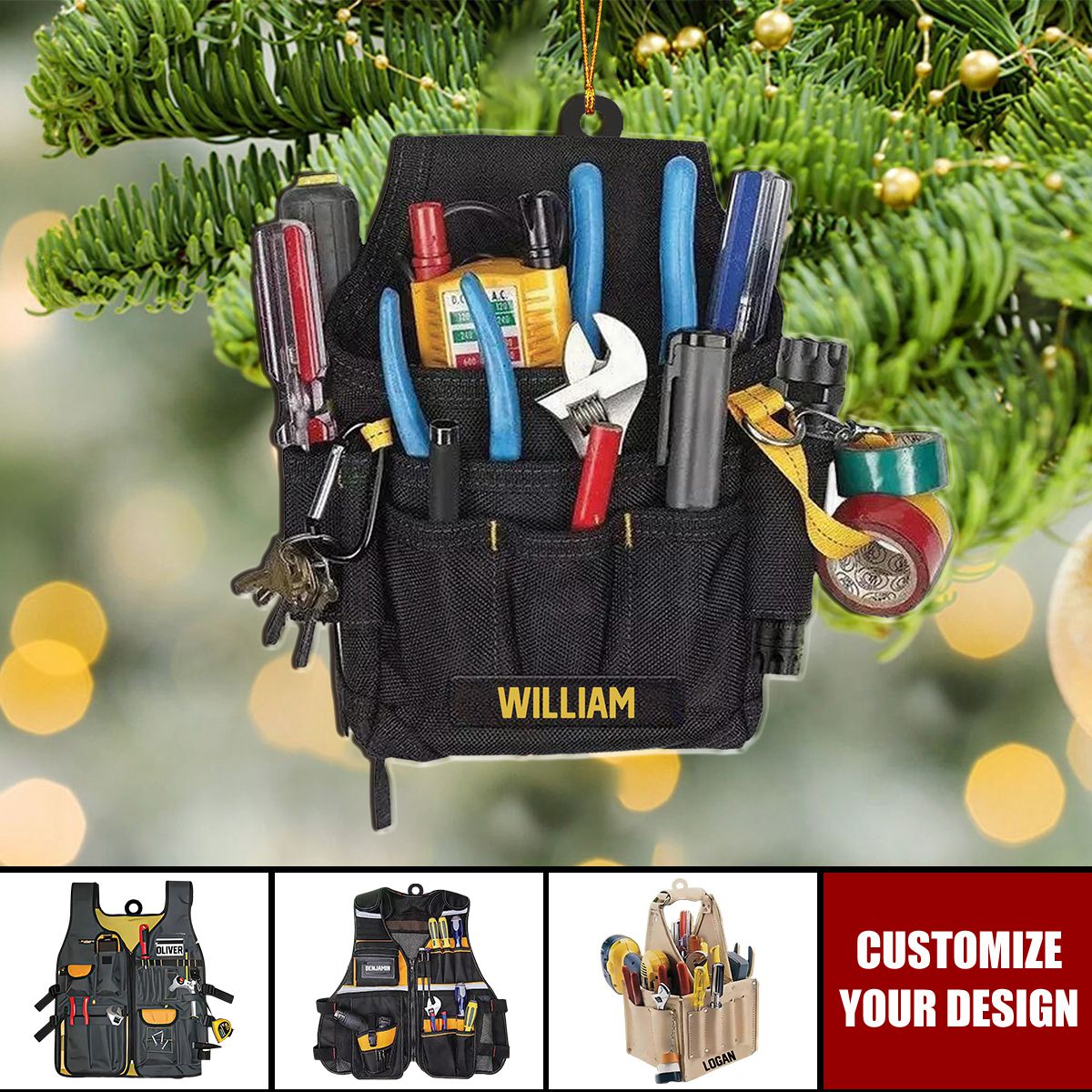 Electrician Tool Bag - Personalized Acrylic Ornament,Christmas Gift For Electrician Lover