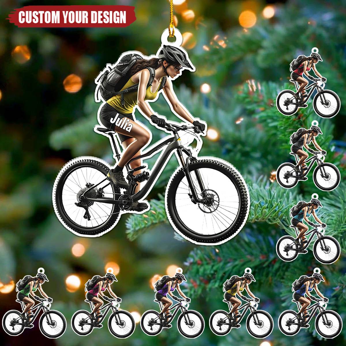 Female Mountain Biking Personalized Christmas Ornament, Gift For MTB Lovers