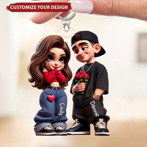 3D Effect Y2K Couple Personalized Acrylic Keychain, Valentine's Day Gift For Couple, for him, for her