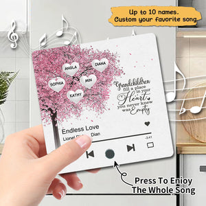 Grandma Grandkids Fill A Place In Your Heart Heart Tree Personalized Music Fridge Magnet, Heartfelt Mother's Day Gift For Mom For Grandma