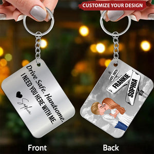 Drive Safe Couple Kissing Vintage Crossroads Street Sign Personalized Stainless Steel Keychain