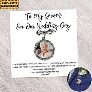 Keep Photo Close To Your Heart - Custom Memorial Photo Personalized Bow Pin - Wedding Gift For Groom, Bride