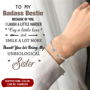 Personalized For Friend - Thank You For Being My UNBIOLOGICAL Sister Double Heart Birthstone Bracelet