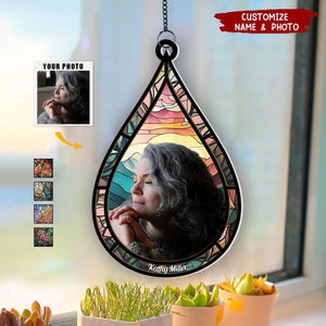 Memorial Family Gift Teardrop - Personalized Window Hanging Suncatcher Photo Ornament