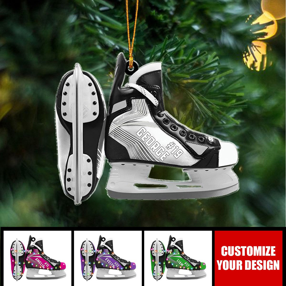 Ice Hockey Skates - Personalized Acrylic Christmas Ornament