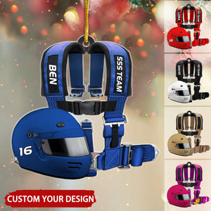 Racing Seat Belt And Helmet Personalized Christmas Ornament