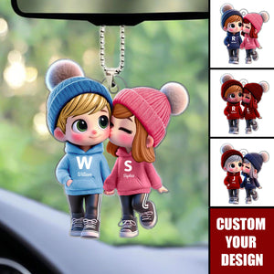 Cute Cartoon Couple Walking Personalized Ornament