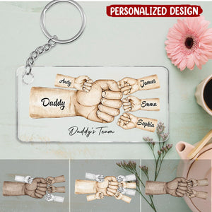 Daddy's Team Fist Bump Personalized Acrylic Keychain