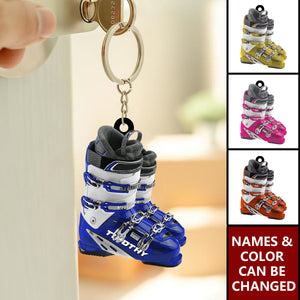 Winter Skiing Boots Personalized Keychain, Gift For Skiing Lovers