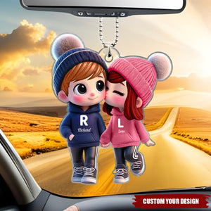 Cute Cartoon Couple Walking Personalized Ornament