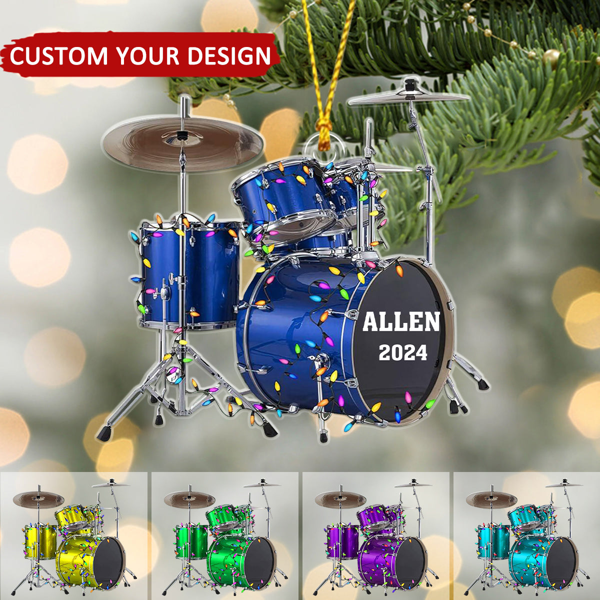 Drum With Christmas Light Personalized Christmas Ornament, Gifts For Drummer